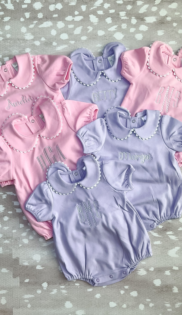 Scalloped Collared Short Sleeved Bubbles- Lavender