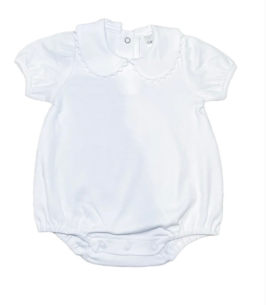 Scalloped Collared Short Sleeve Bubbles- White
